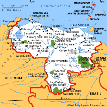 Venezuela map showing Santa Elena in lower right corner