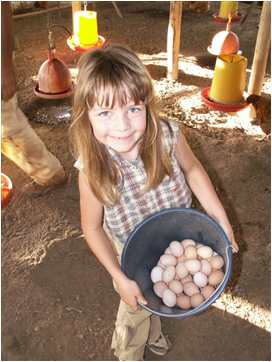 Madeline Duehrssen holding bucket of eggs in Venezuela