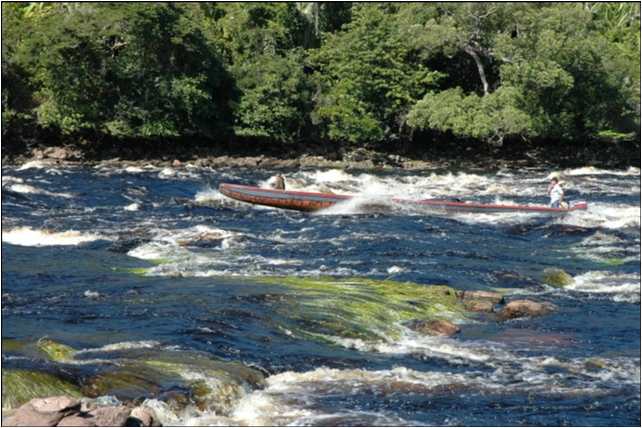 Boat headed upriver toward Angel Falls.  Passengers had to walk here!