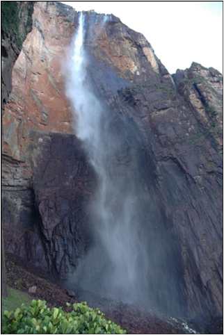 Angel Falls from base, blowing mist