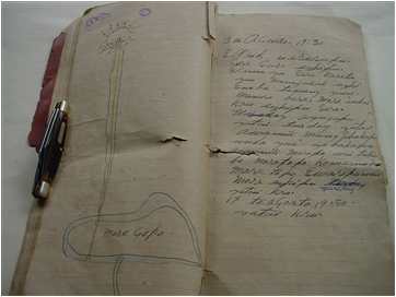 Francisco's diary with drawing of hill and bright light