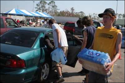 Katrina Relief volunteers distributing supplies