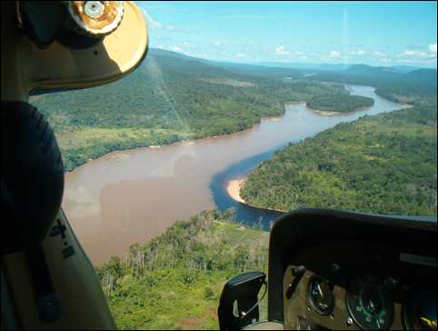 Bob Norton flying over merging rivers in Venezuela