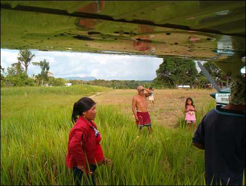 Mission plane at grass airstrip in Venezuela