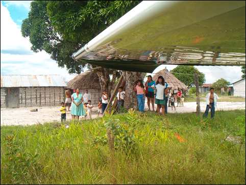 Mission plane at village in Venezuela