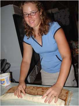 Corrie Sample making cinnamon rolls in Venezuela