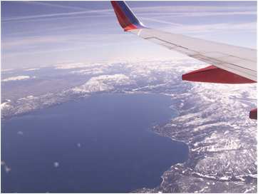 Lake Tahoe and the Sierra Nevada mountains from the air