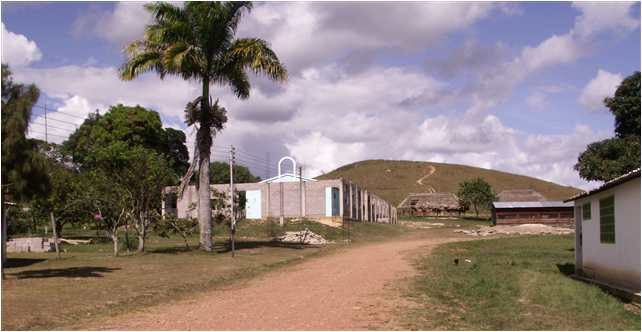 Main street in Maurak, Venezuela with Adventist church