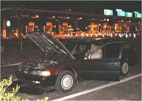 Broken-down car of Don Douglas near Miami