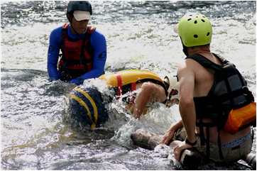 IRR swift-water rescue training dealing with log in river