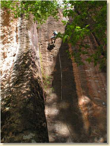 Daniel Adams bouncing off the cliff walls