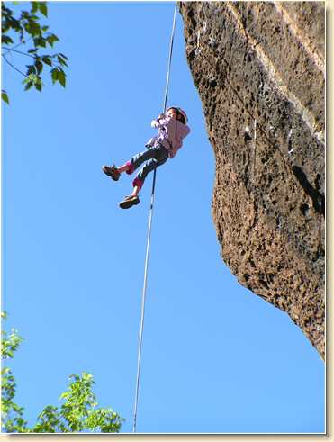 KK Medina enjoying the view as she rappels the free-fall