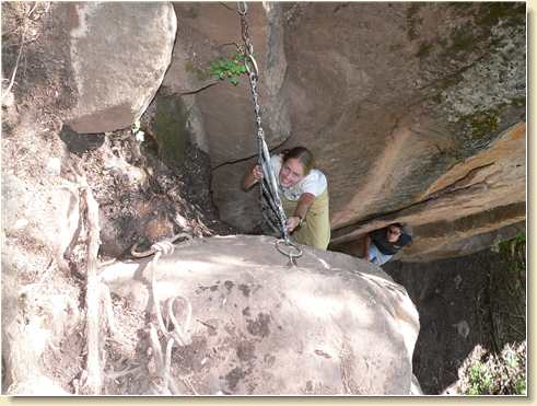 Lezli Sage & Daniel Adams climbing the chain ladder