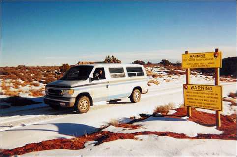 Adams' van at top end of Shaffer Trail in Canyonlands