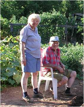 Betty & Celian Adams in garden