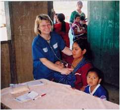 Linda Adams treating patient in San Lorenzo, Chiapas, Mexico