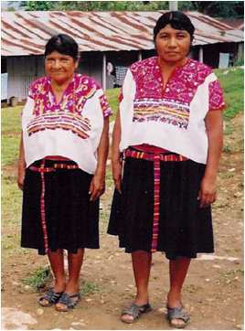 Chamula Indian ladies in typical embroidered blouses at San Lorenzo, Chiapas