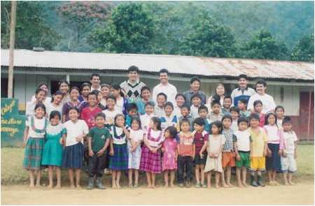 San Lorenzo teachers & Chamula students at San Lorenzo in Chiapas, Mexico