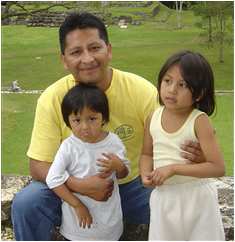 Antonio Diaz of San Lorenzo, Chiapas, Mexico with his daughters