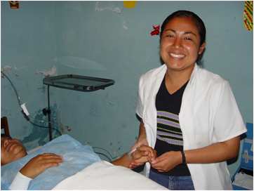 Linda Vista nursing student Roxana Ocaa treating patient